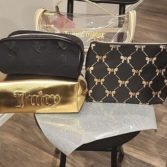 Juicy Couture 4PC Logo Bows & Hearts Cosmetic Case - Picture 3 of 9